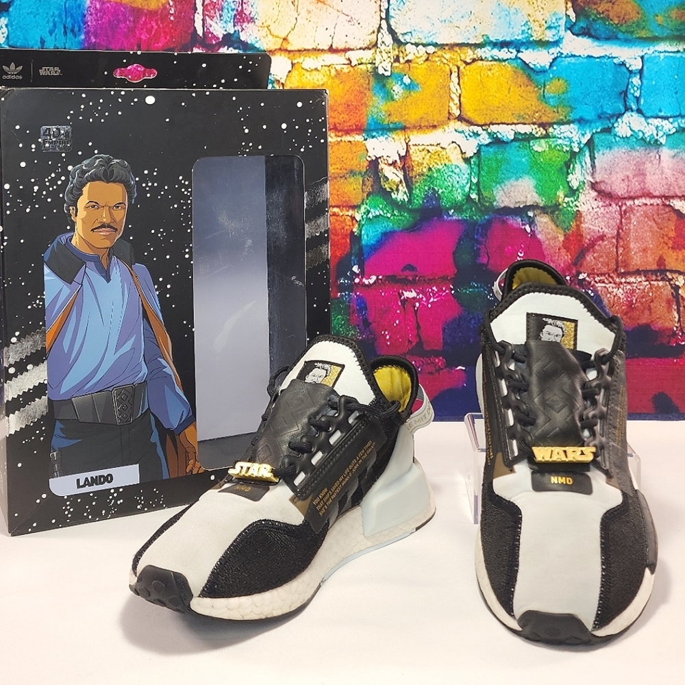 ADIDAS Rare Star Wars Lando W/box - White, black, gold trim, size 6